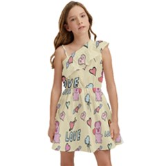 Pig Animal Love Romance Seamless Texture Pattern Kids  One Shoulder Party Dress