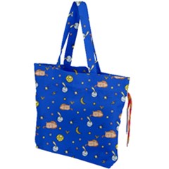 Cat Animals Sleep Stars Seamless Background Drawstring Tote Bag by pakminggu