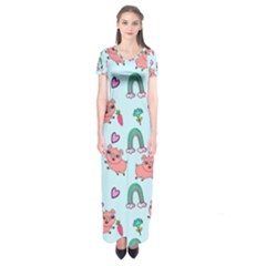 Pigs Pattern Art Design Drawing Sketch Wallpaper Short Sleeve Maxi Dress by pakminggu