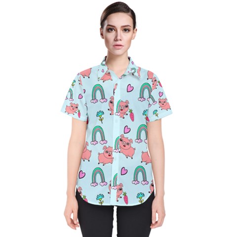 Pigs Pattern Art Design Drawing Sketch Wallpaper Women s Short Sleeve Shirt by pakminggu