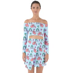 Pigs Pattern Art Design Drawing Sketch Wallpaper Off Shoulder Top With Skirt Set by pakminggu