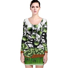 Watermelon Tree Abstraction On Watermelon Abundance Long Sleeve Velvet Bodycon Dress by pakminggu