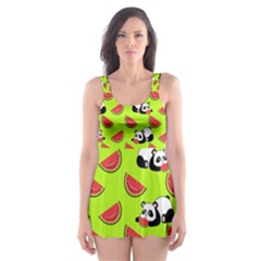 Watermelon Panda Background Wallpaper Skater Dress Swimsuit by pakminggu