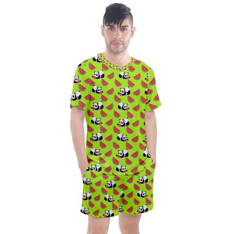 Watermelon Panda Background Wallpaper Men s Mesh Tee And Shorts Set by pakminggu