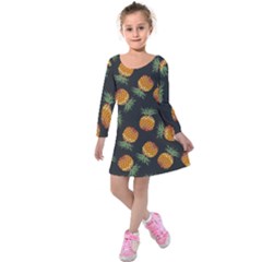 Pineapple Background Pineapple Pattern Kids  Long Sleeve Velvet Dress by pakminggu