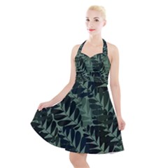 Background Pattern Leaves Texture Design Wallpaper Halter Party Swing Dress  by pakminggu