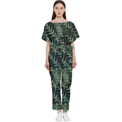 Background Pattern Leaves Texture Design Wallpaper Batwing Lightweight Chiffon Jumpsuit by pakminggu