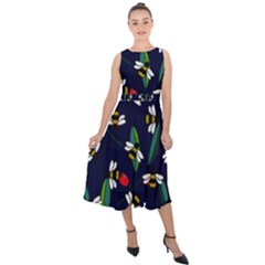 Art Floral Design Pattern Floral Pattern Midi Tie-back Chiffon Dress