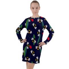 Art Floral Design Pattern Floral Pattern Long Sleeve Hoodie Dress