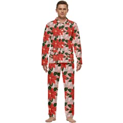 Poinsettia Pattern Seamless Pattern Christmas Xmas Men s Long Sleeve Velvet Pocket Pajamas Set by pakminggu