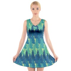 Christmas Trees Pattern Digital Paper Seamless V-neck Sleeveless Dress by pakminggu