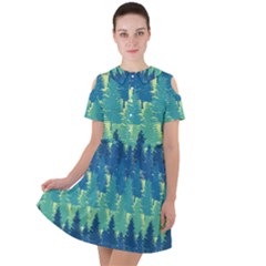 Christmas Trees Pattern Digital Paper Seamless Short Sleeve Shoulder Cut Out Dress  by pakminggu