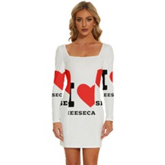 I love cheesecake Long Sleeve Square Neck Bodycon Velvet Dress