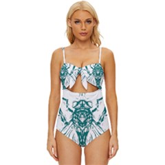 Green Insect Bee Illustration Knot Front One-piece Swimsuit by pakminggu