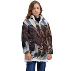 Eagle Art Eagle Watercolor Painting Bird Animal Kids  Hooded Longline Puffer Jacket by pakminggu