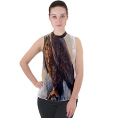 Eagle Art Eagle Watercolor Painting Bird Animal Mock Neck Chiffon Sleeveless Top by pakminggu