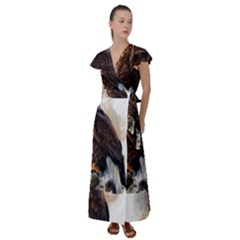 Eagle Art Eagle Watercolor Painting Bird Animal Flutter Sleeve Maxi Dress by pakminggu