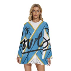 Wave Surfing Surfboard Surfing Round Neck Long Sleeve Bohemian Style Chiffon Mini Dress by pakminggu