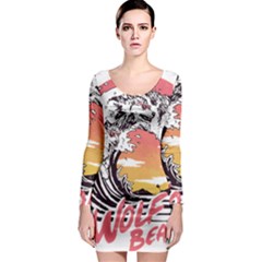 Gray Wolf Beach Waves A Wolf Animal Retro Long Sleeve Bodycon Dress by pakminggu