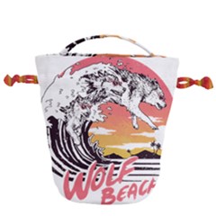 Gray Wolf Beach Waves A Wolf Animal Retro Drawstring Bucket Bag