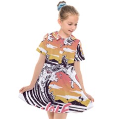 Gray Wolf Beach Waves A Wolf Animal Retro Kids  Short Sleeve Shirt Dress