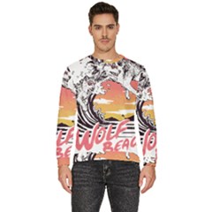 Gray Wolf Beach Waves A Wolf Animal Retro Men s Fleece Sweatshirt by pakminggu