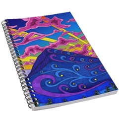 Psychedelic Colorful Lines Nature Mountain Trees Snowy Peak Moon Sun Rays Hill Road Artwork Stars 5 5  X 8 5  Notebook by pakminggu