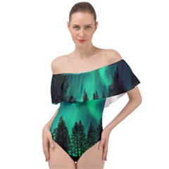 Aurora Northern Lights Phenomenon Atmosphere Sky Off Shoulder Velour Bodysuit  by pakminggu