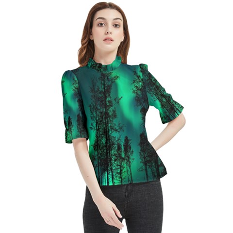 Aurora Northern Lights Celestial Magical Astronomy Frill Neck Blouse by pakminggu