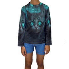 Angry Cat Fantasy Kids  Long Sleeve Swimwear