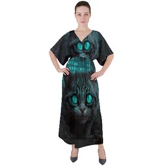 Angry Cat Fantasy V-neck Boho Style Maxi Dress