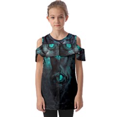 Angry Cat Fantasy Fold Over Open Sleeve Top