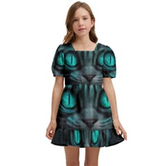 Angry Cat Fantasy Kids  Short Sleeve Dolly Dress