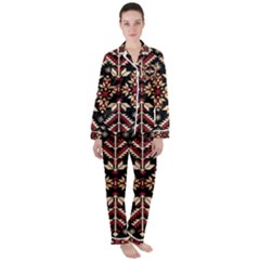 Vector Illustration Of Ukrainian Folk Seamless Pattern Ethnic Ornament Border Element Traditional Women s Long Sleeve Satin Pajamas Set	