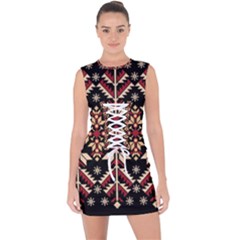 Vector Illustration Of Ukrainian Folk Seamless Pattern Ethnic Ornament Border Element Traditional Lace Up Front Bodycon Dress