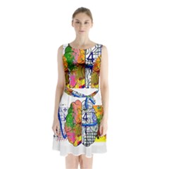 Brain Cerebrum Biology Abstract Sleeveless Waist Tie Chiffon Dress