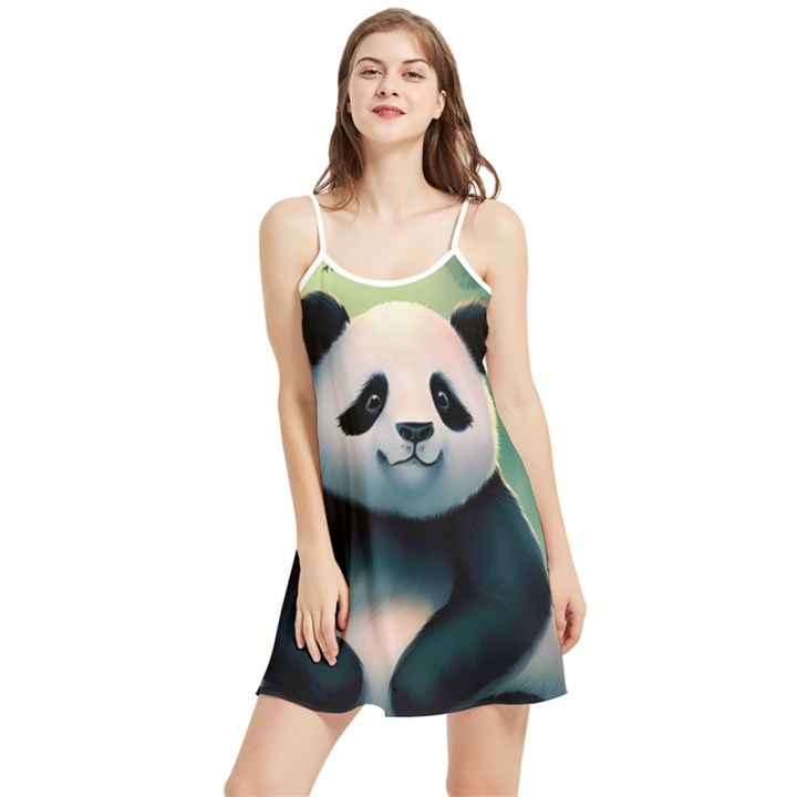 Animal Panda Forest Tree Natural Summer Frill Dress