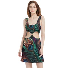 Peacock Feathers Nature Feather Pattern Velour Cutout Dress by pakminggu