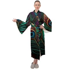 Peacock Feathers Nature Feather Pattern Maxi Velvet Kimono by pakminggu