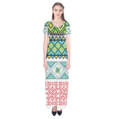 Ukraine Ornament Pattern Symbolism Geometric Short Sleeve Maxi Dress by pakminggu