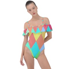 Low Poly Triangles Frill Detail One Piece Swimsuit by danenraven