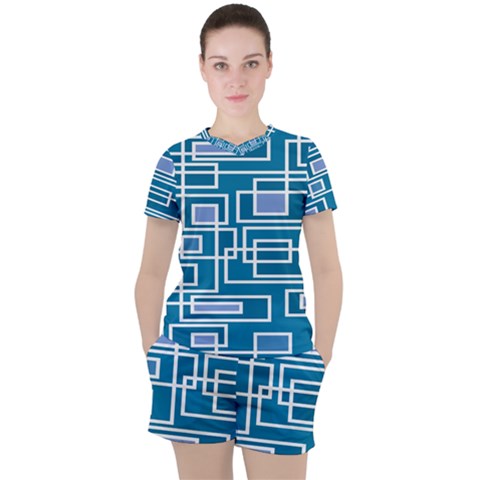 Geometric Rectangle Shape Linear Women s Tee And Shorts Set by danenraven