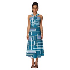 Geometric Rectangle Shape Linear Sleeveless Cross Front Cocktail Midi Chiffon Dress