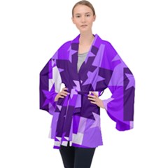 Purple Stars Pattern Shape Long Sleeve Velvet Kimono  by danenraven