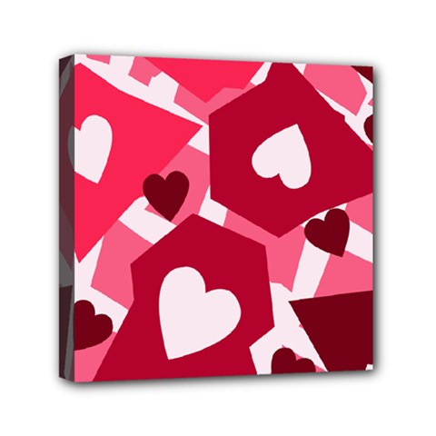 Pink Hearts Pattern Love Shape Mini Canvas 6  X 6  (stretched) by danenraven
