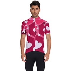 Pink Hearts Pattern Love Shape Men s Short Sleeve Cycling Jersey