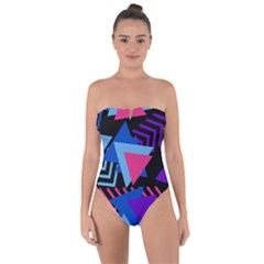 Memphis Pattern Geometric Abstract Tie Back One Piece Swimsuit by danenraven