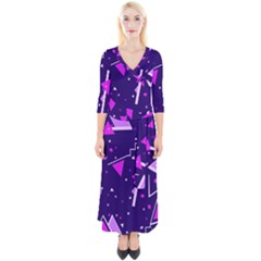 Purple Blue Geometric Pattern Quarter Sleeve Wrap Maxi Dress by danenraven