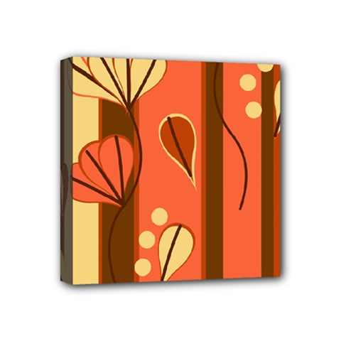 Amber Yellow Stripes Leaves Floral Mini Canvas 4  X 4  (stretched) by danenraven
