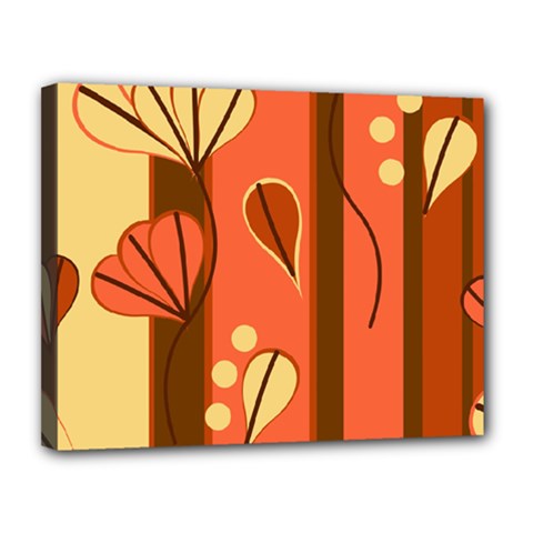 Amber Yellow Stripes Leaves Floral Canvas 14  X 11  (stretched) by danenraven